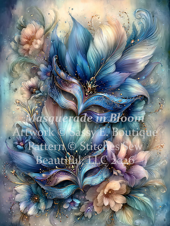 Masquerade in Bloom cross stitch pattern by Sassy E. Boutique