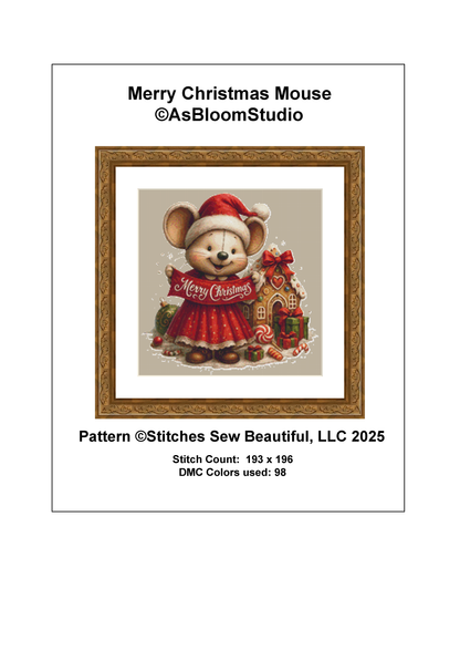 Merry Christmas Mouse (Ornament) counted cross stitch pattern by AsBloomStudio