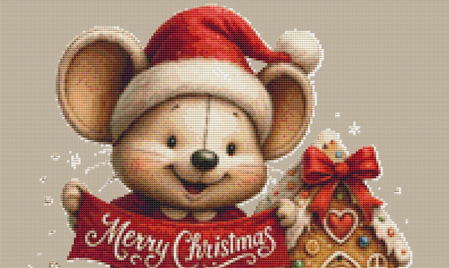 Merry Christmas Mouse (Ornament) counted cross stitch pattern by AsBloomStudio