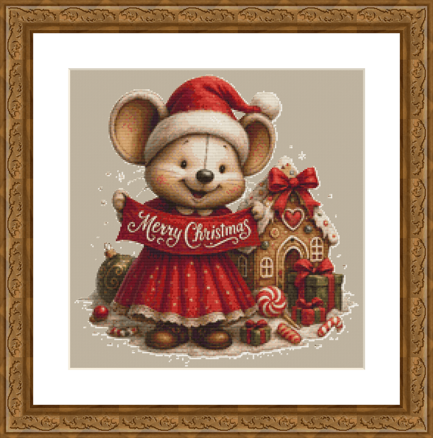 Merry Christmas Mouse (Ornament) counted cross stitch pattern by AsBloomStudio
