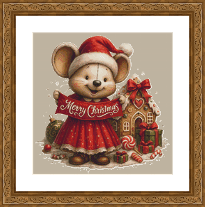 Merry Christmas Mouse (Ornament) counted cross stitch pattern by AsBloomStudio