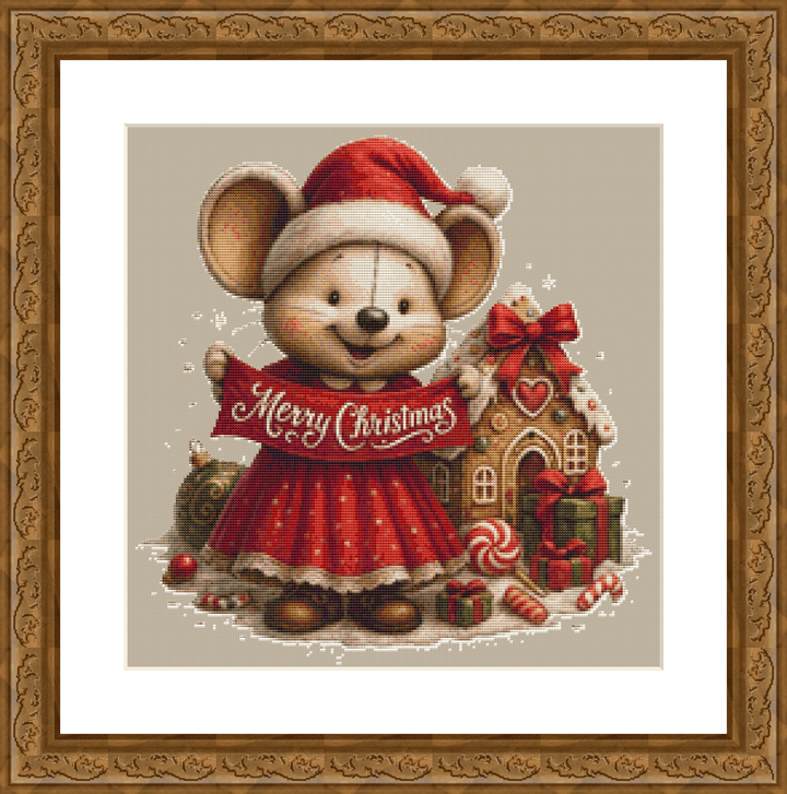 Merry Christmas Mouse (Ornament) counted cross stitch pattern by AsBloomStudio