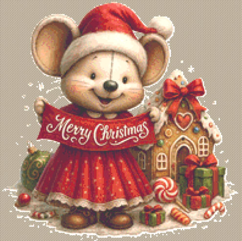 Merry Christmas Mouse (Ornament) counted cross stitch pattern by AsBloomStudio