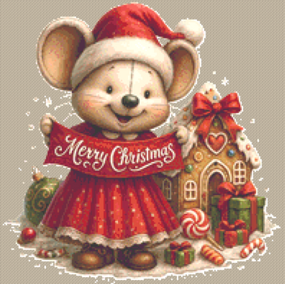 Merry Christmas Mouse (Ornament) counted cross stitch pattern by AsBloomStudio