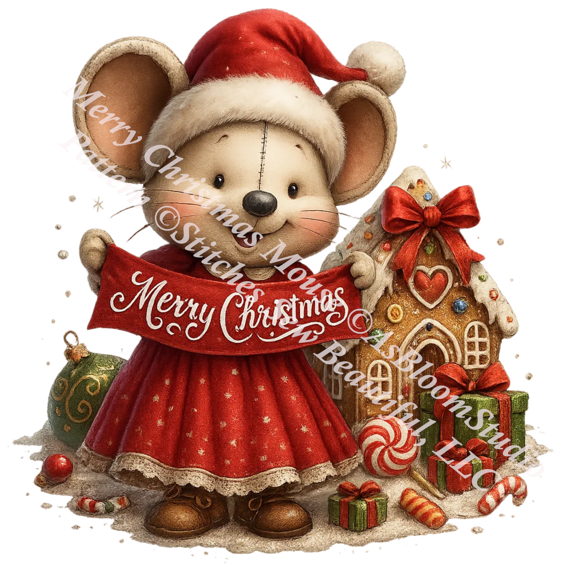 Merry Christmas Mouse (Ornament) counted cross stitch pattern by AsBloomStudio