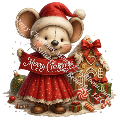 Merry Christmas Mouse (Ornament) counted cross stitch pattern by AsBloomStudio
