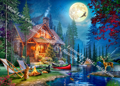 Moon Lake Cabin counted cross stitch pattern by Dominic Davison, Licensed by MGL, www.mglart.com