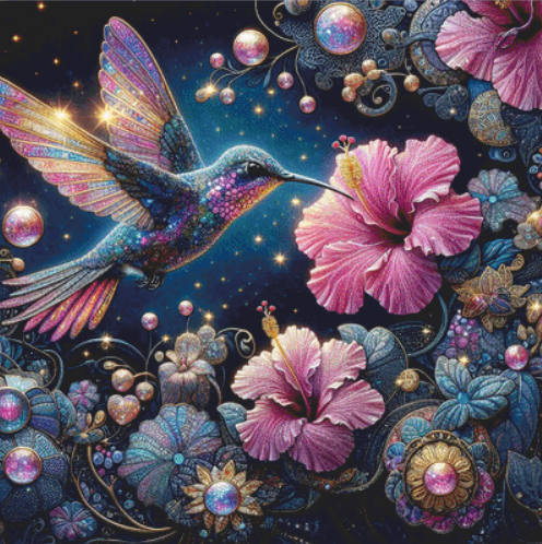 Moonlit Hummingbird cross stitch pattern by AI Created Playground/Photoglory127