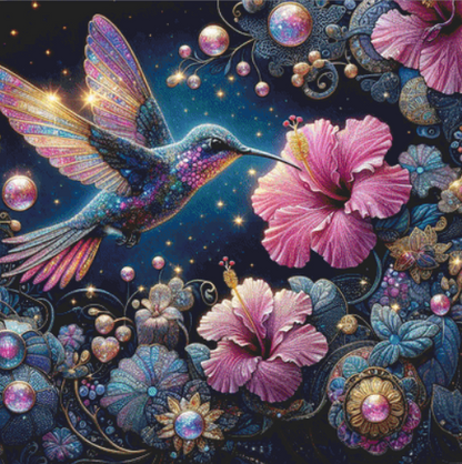 Moonlit Hummingbird cross stitch pattern by AI Created Playground/Photoglory127
