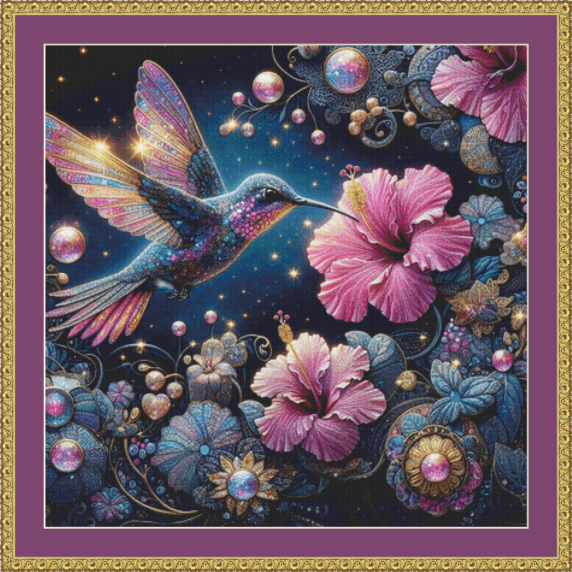 Moonlit Hummingbird cross stitch pattern by AI Created Playground/Photoglory127