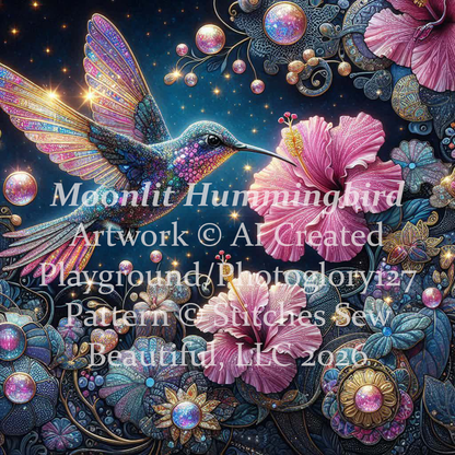 Moonlit Hummingbird cross stitch pattern by AI Created Playground/Photoglory127
