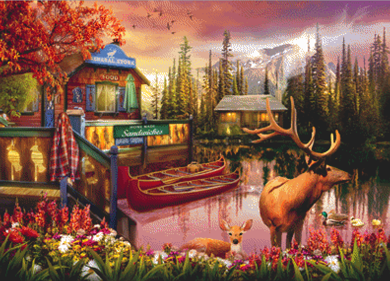 "North American General Store" cross stitch pattern by ArtBeat Studio, Licensed by MGL, www.mglart.com