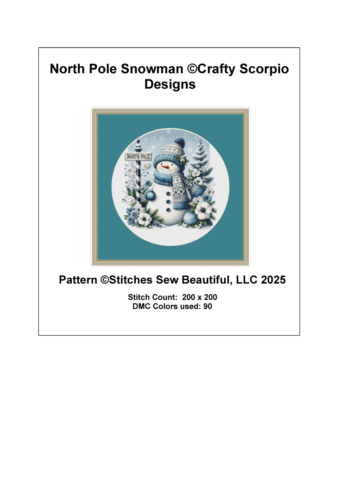 North Pole Snowman (Ornament) counted cross stitch pattern by Crafty Scorpio Designs