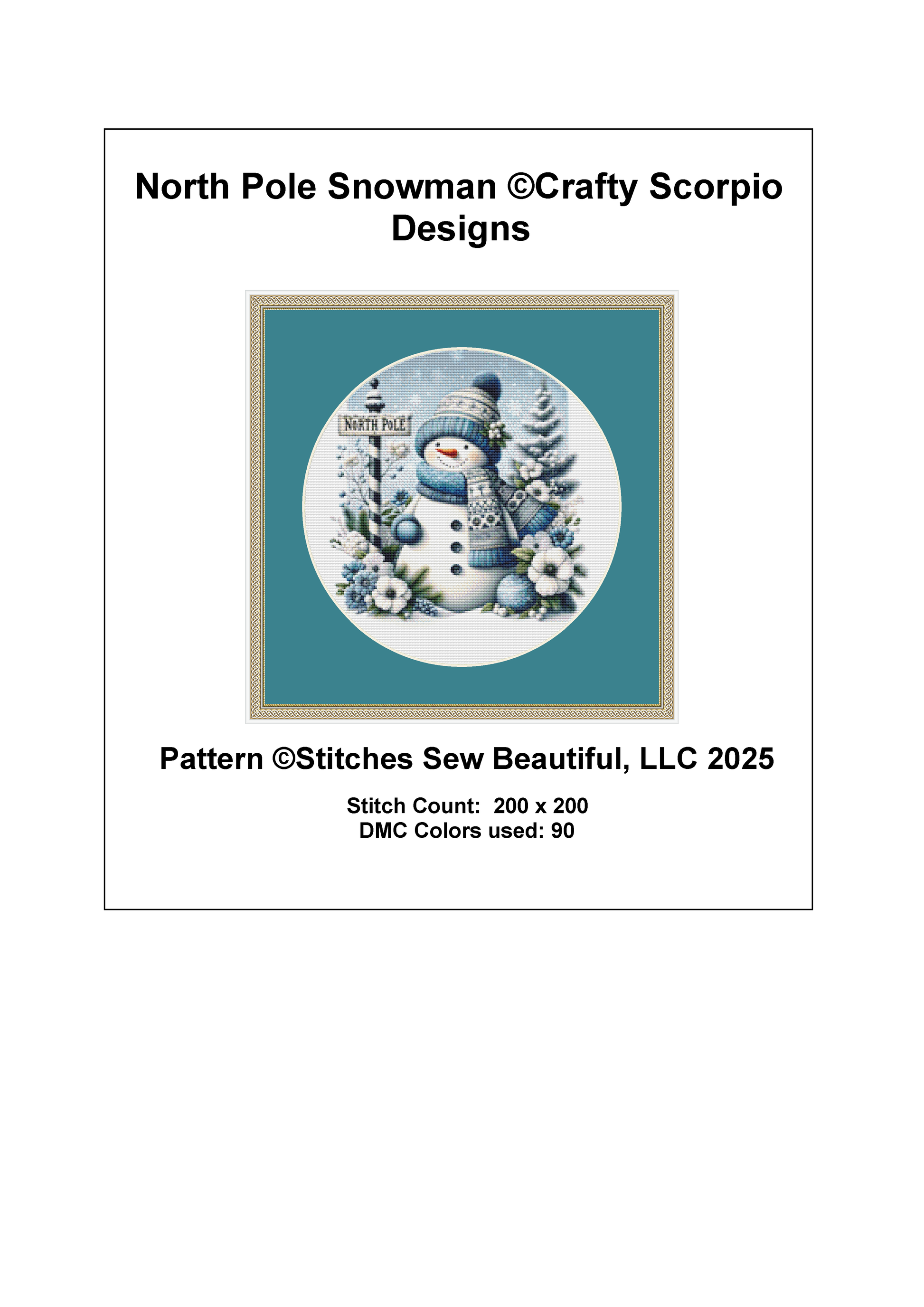 North Pole Snowman (Ornament) counted cross stitch pattern by Crafty Scorpio Designs