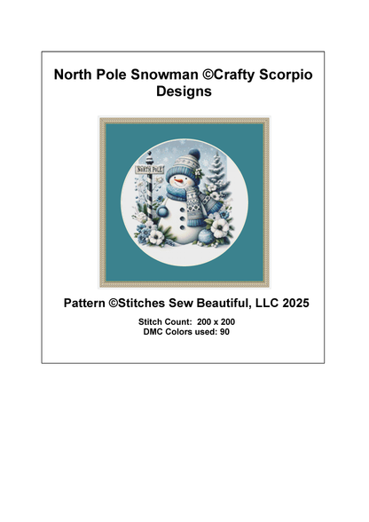 North Pole Snowman (Ornament) counted cross stitch pattern by Crafty Scorpio Designs