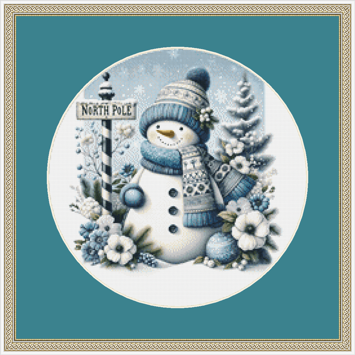 North Pole Snowman (Ornament) counted cross stitch pattern by Crafty Scorpio Designs