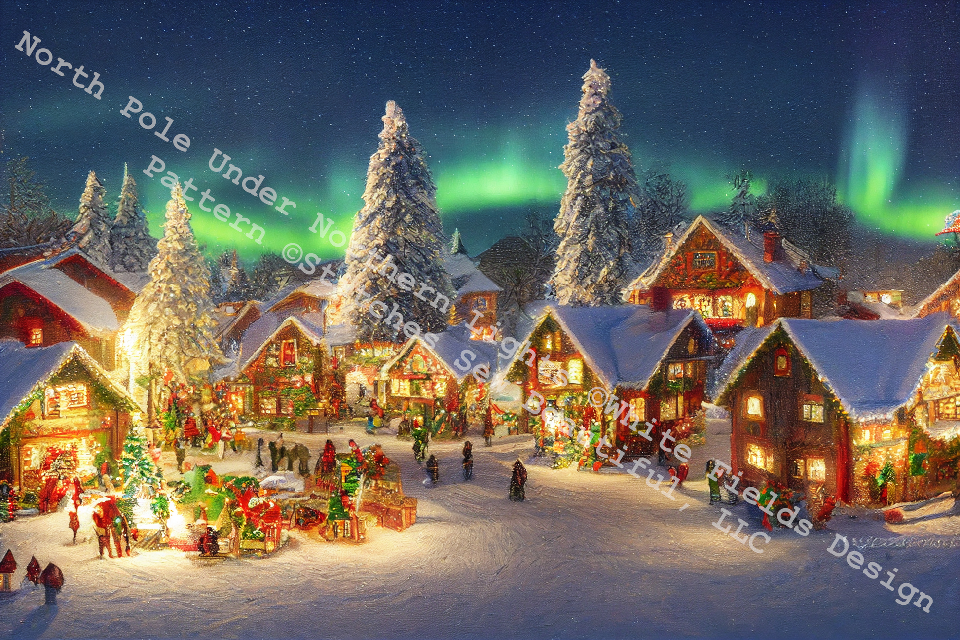 North Pole Under Northern Lights counted cross stitch pattern by White Fields Design