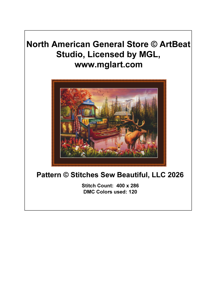 "North American General Store" cross stitch pattern by ArtBeat Studio, Licensed by MGL, www.mglart.com