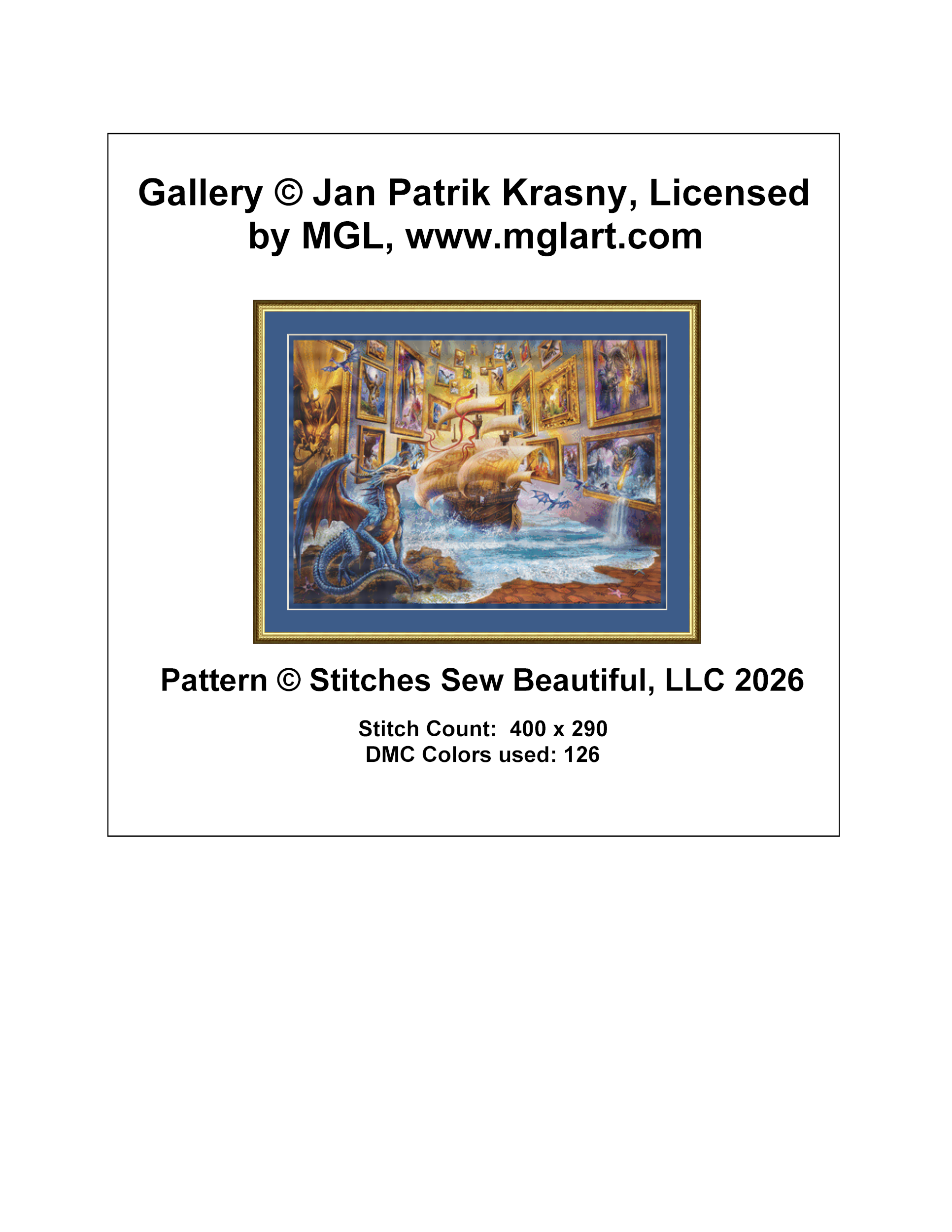 Gallery counted cross stitch pattern by Jan Patrik Krasny, Licensed by MGL, www.mglart.com