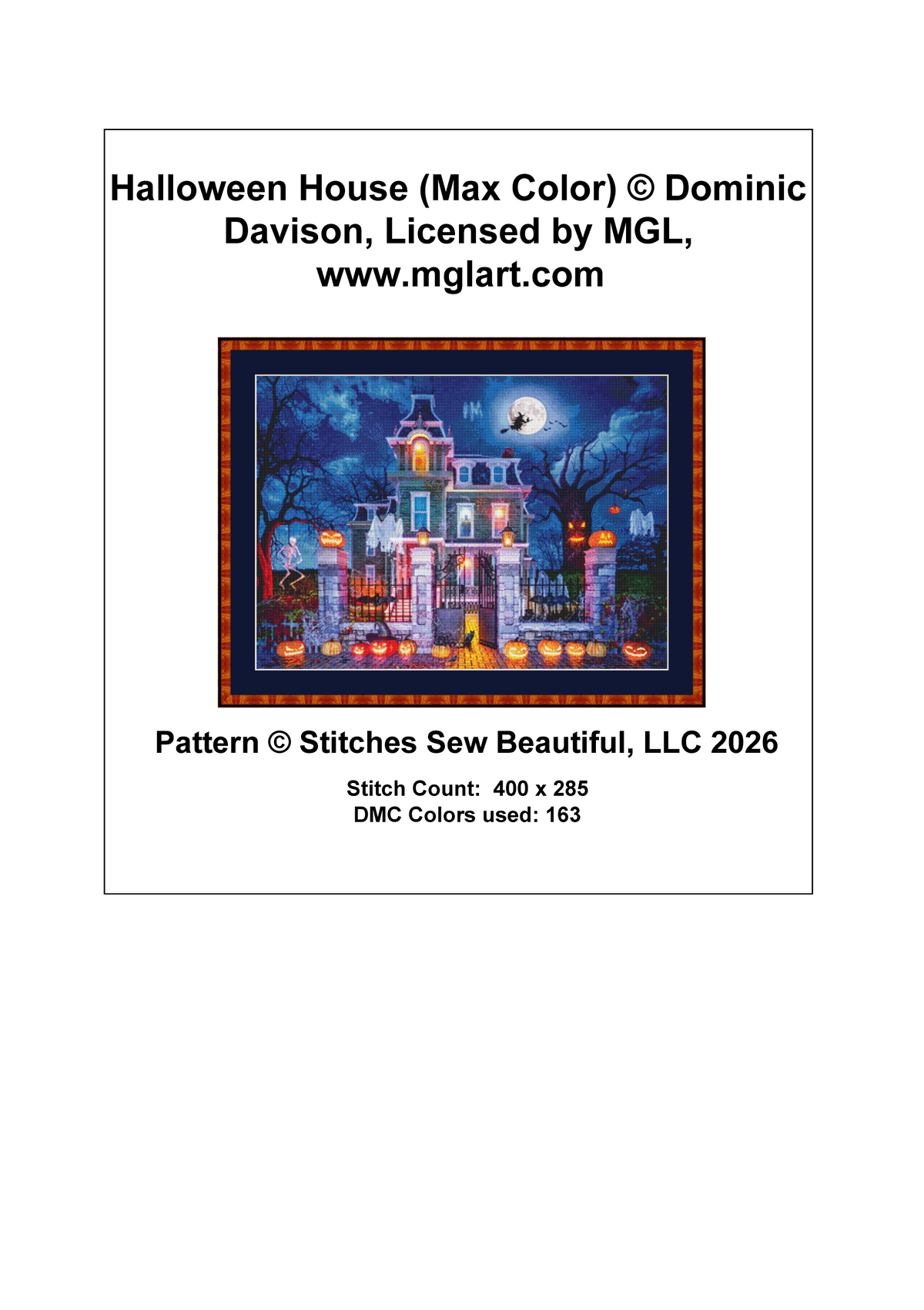 "Halloween House" (Max Color) cross stitch pattern by Dominic Davison, Licensed by MGL, www.mglart.com