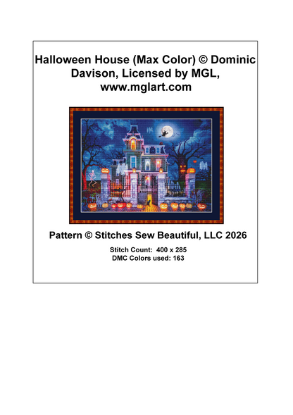 "Halloween House" (Max Color) cross stitch pattern by Dominic Davison, Licensed by MGL, www.mglart.com