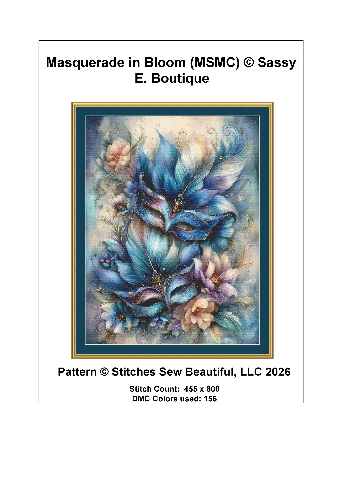Masquerade in Bloom (MSMC) cross stitch pattern by Sassy E. Boutique