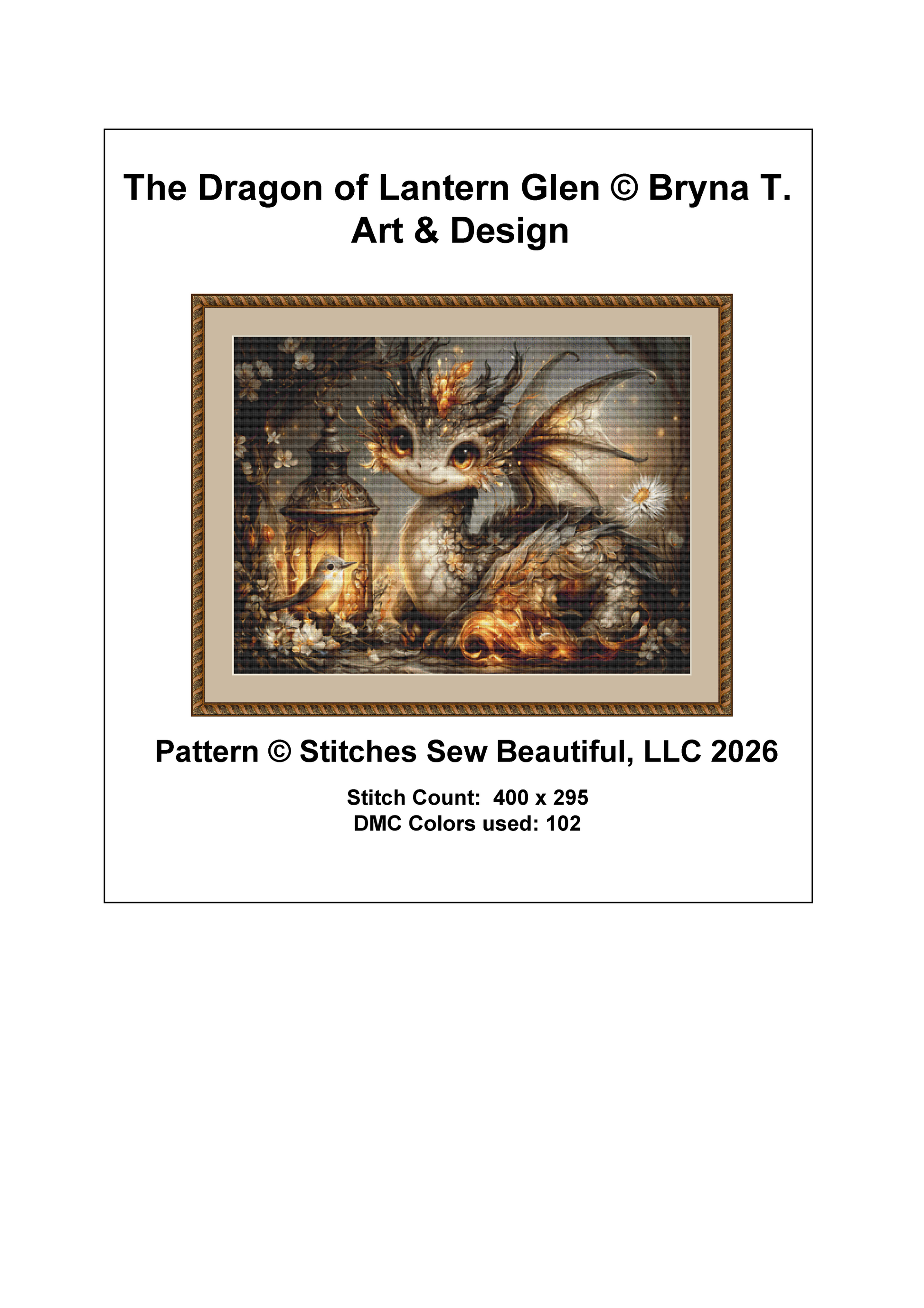 "The Dragon of Lantern Glen" cross stitch pattern by Bryna T. Art & Design