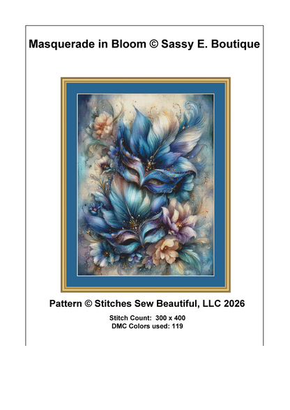 Masquerade in Bloom cross stitch pattern by Sassy E. Boutique