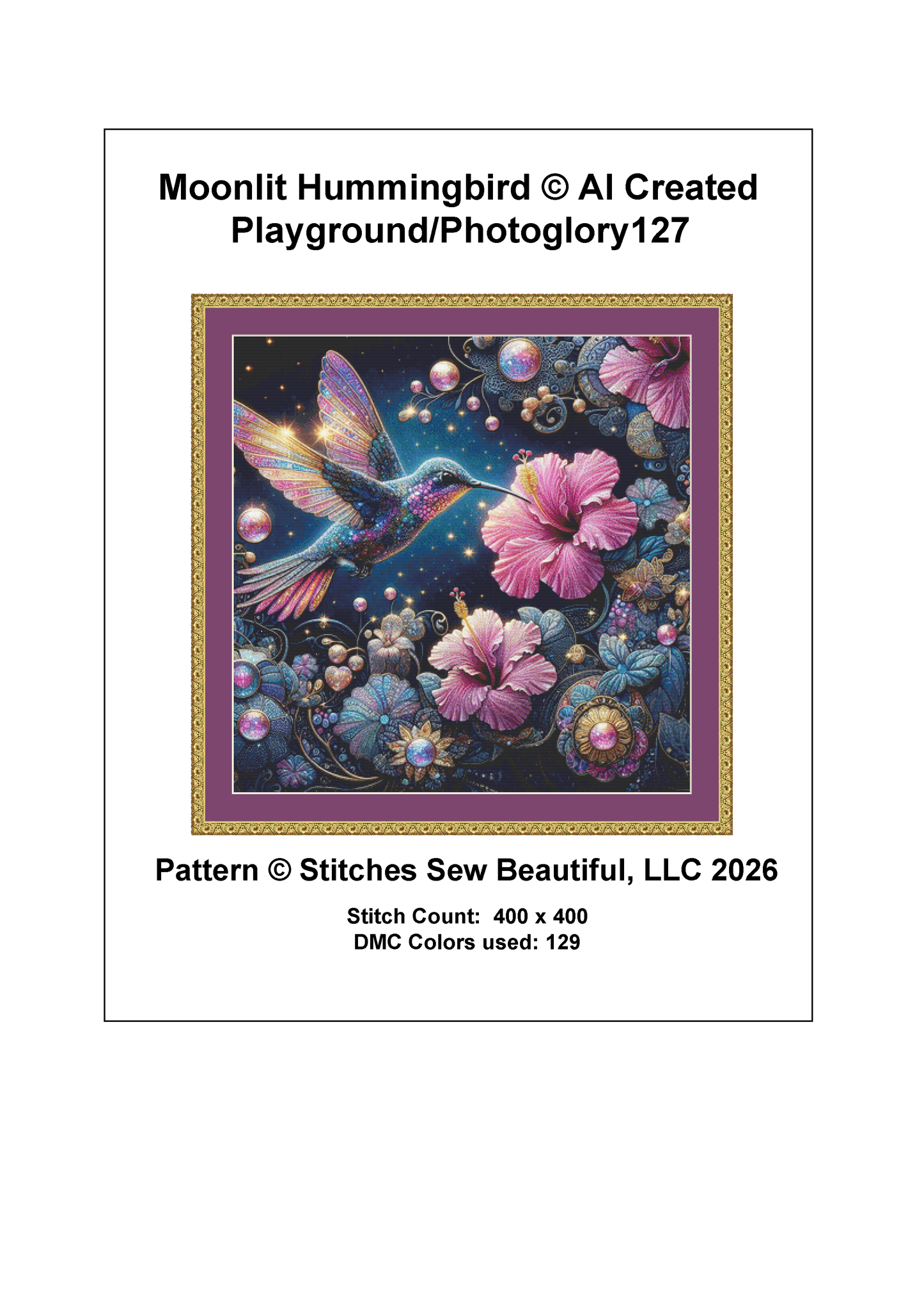 Moonlit Hummingbird cross stitch pattern by AI Created Playground/Photoglory127