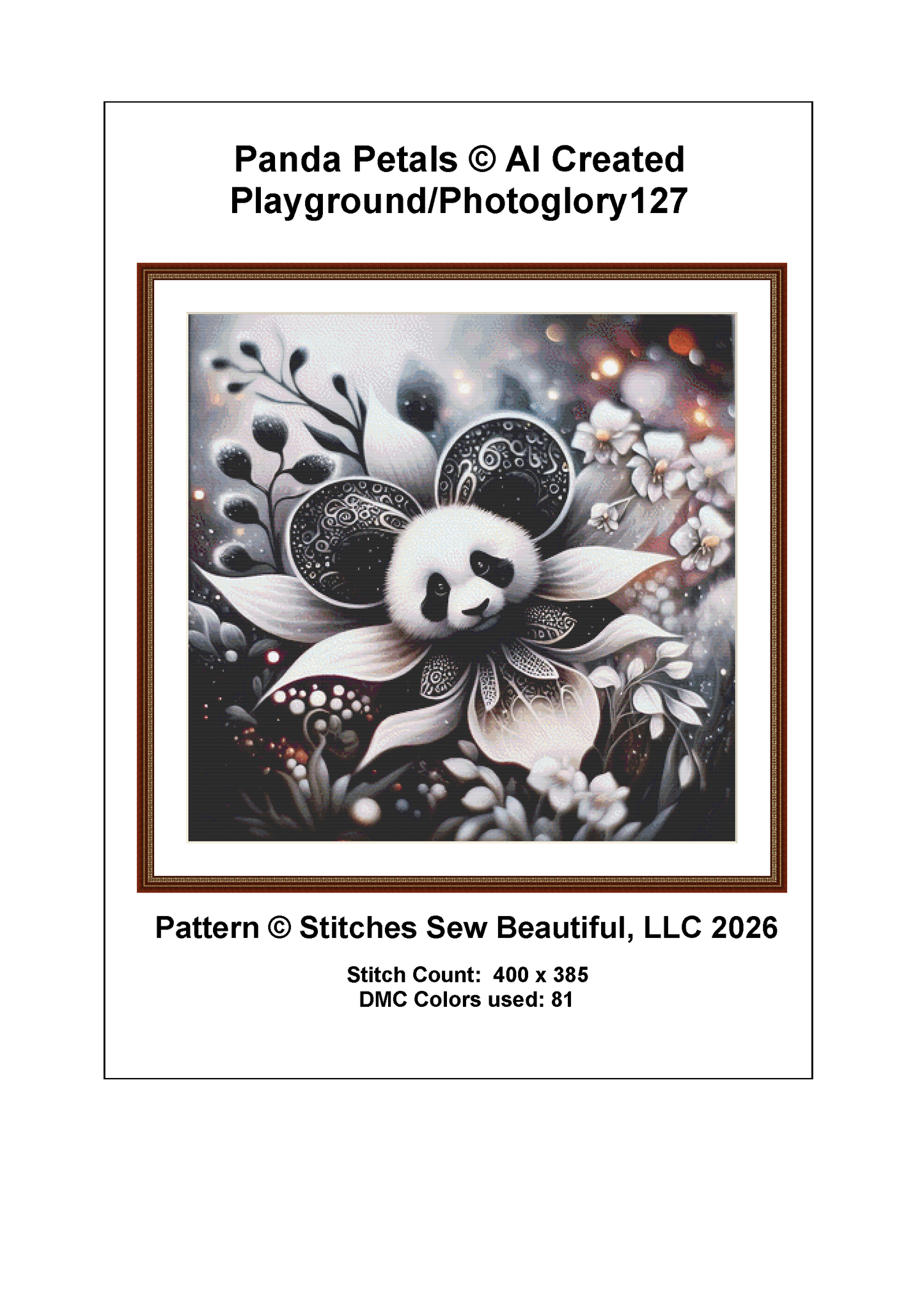 "Panda Petals" cross stitch pattern by AI Created Playground/Photoglory127