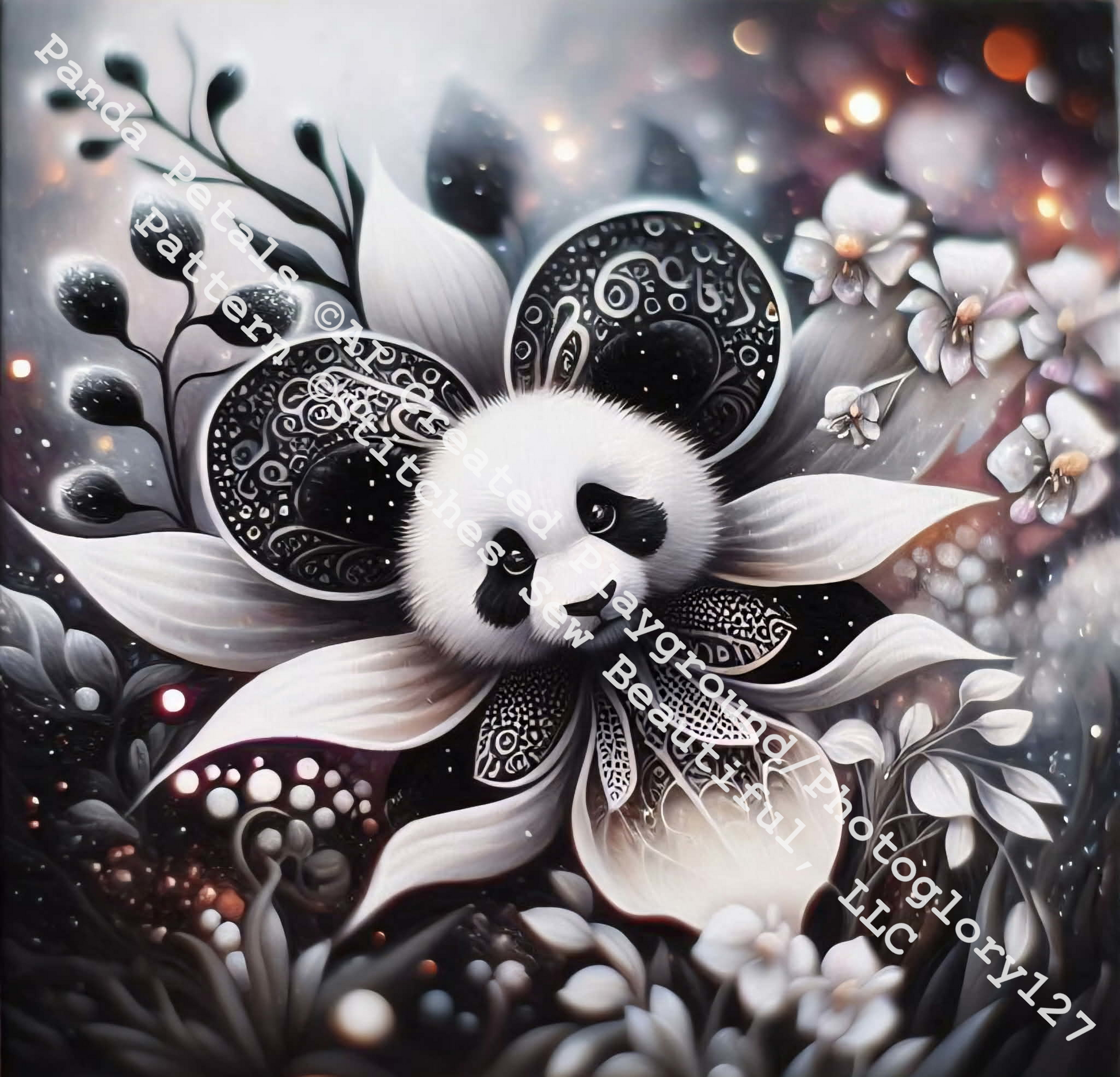 "Panda Petals" cross stitch pattern by AI Created Playground/Photoglory127