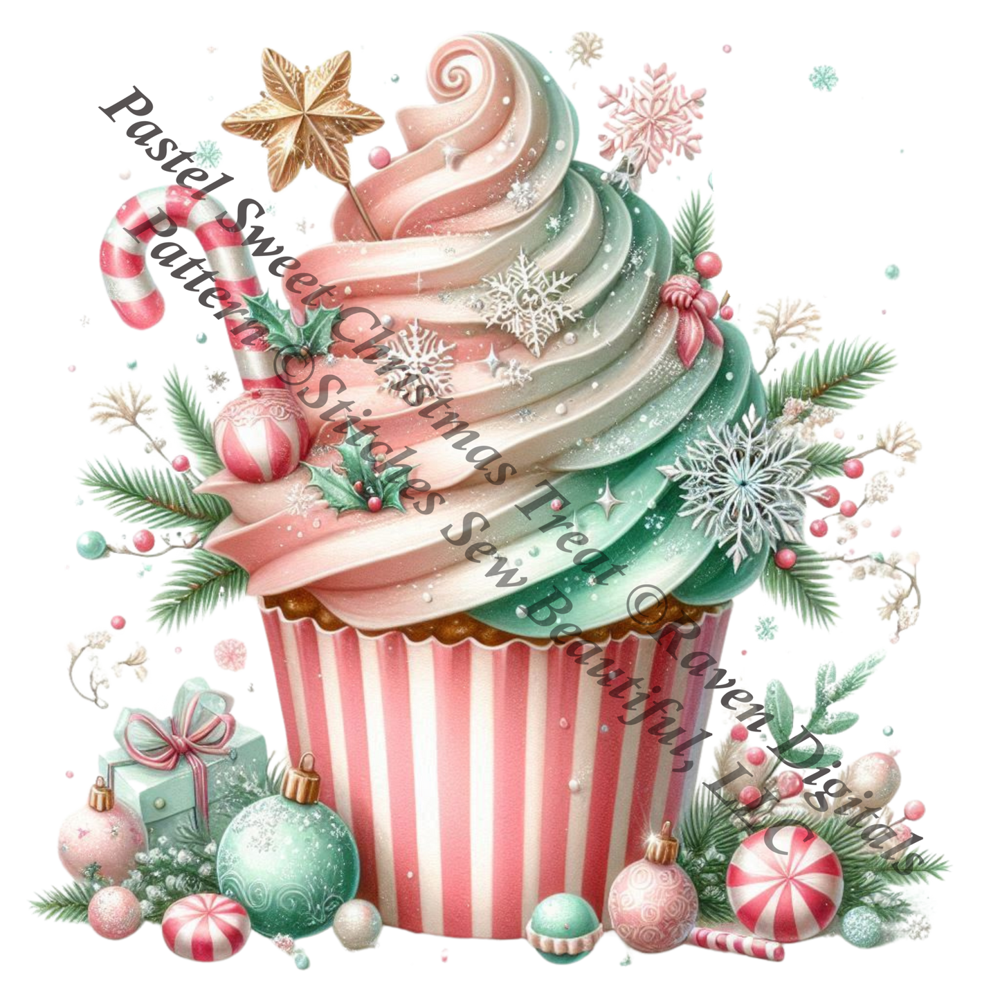 Pastel Sweet Christmas Treat (Ornament) counted cross stitch pattern by Raven Digitals