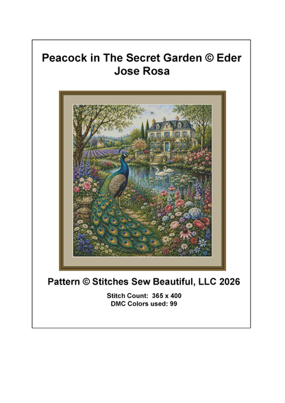 Peacock in The Secret Garden cross stitch pattern by Eder Jose Rosa