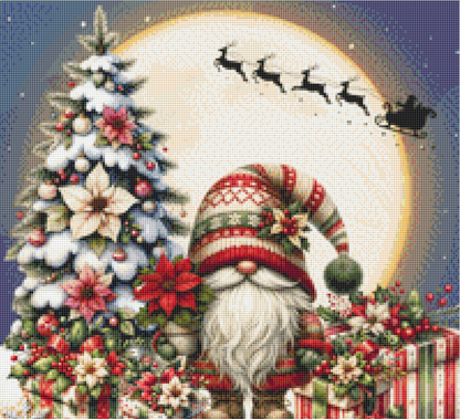 Poinsettia Gnome (Ornament) counted cross stitch pattern by Stitches Sew Beautiful, LLC