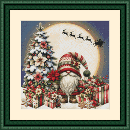 Poinsettia Gnome (Ornament) counted cross stitch pattern by Stitches Sew Beautiful, LLC