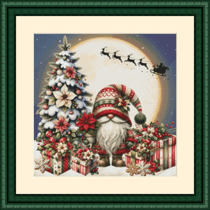 Poinsettia Gnome (Ornament) counted cross stitch pattern by Stitches Sew Beautiful, LLC