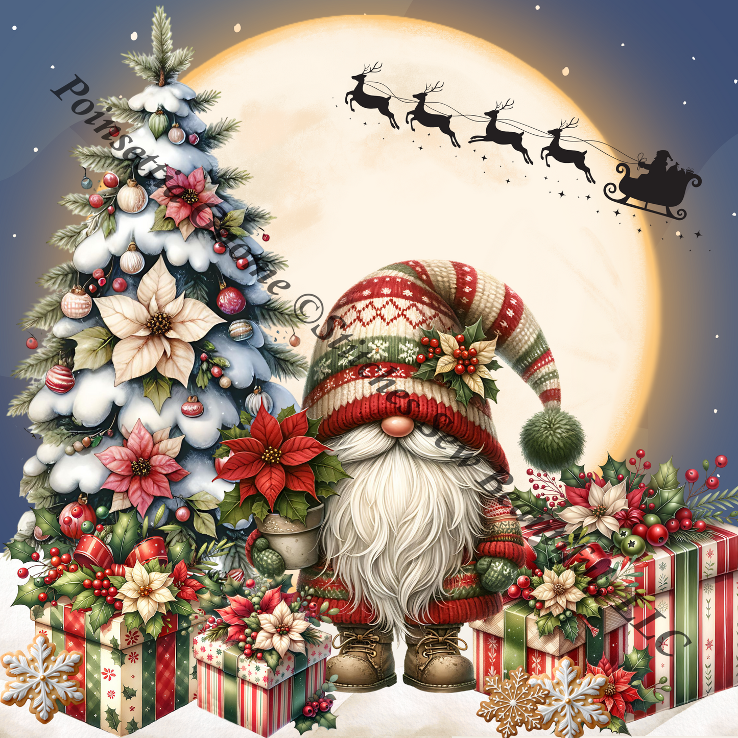 Poinsettia Gnome (Ornament) counted cross stitch pattern by Stitches Sew Beautiful, LLC