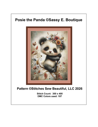 Posie the Panda cross stitch pattern by Sassy E. Boutique