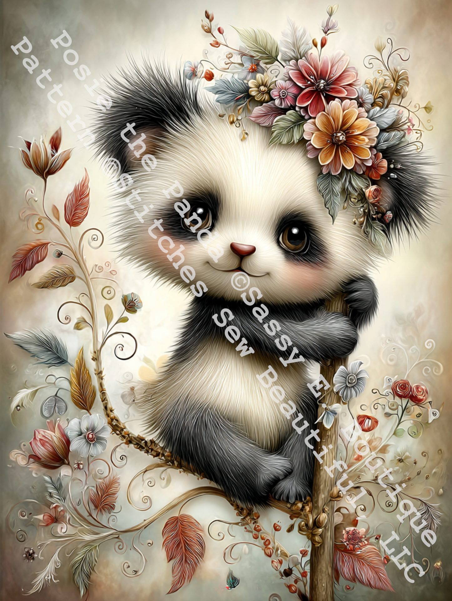 Posie the Panda cross stitch pattern by Sassy E. Boutique