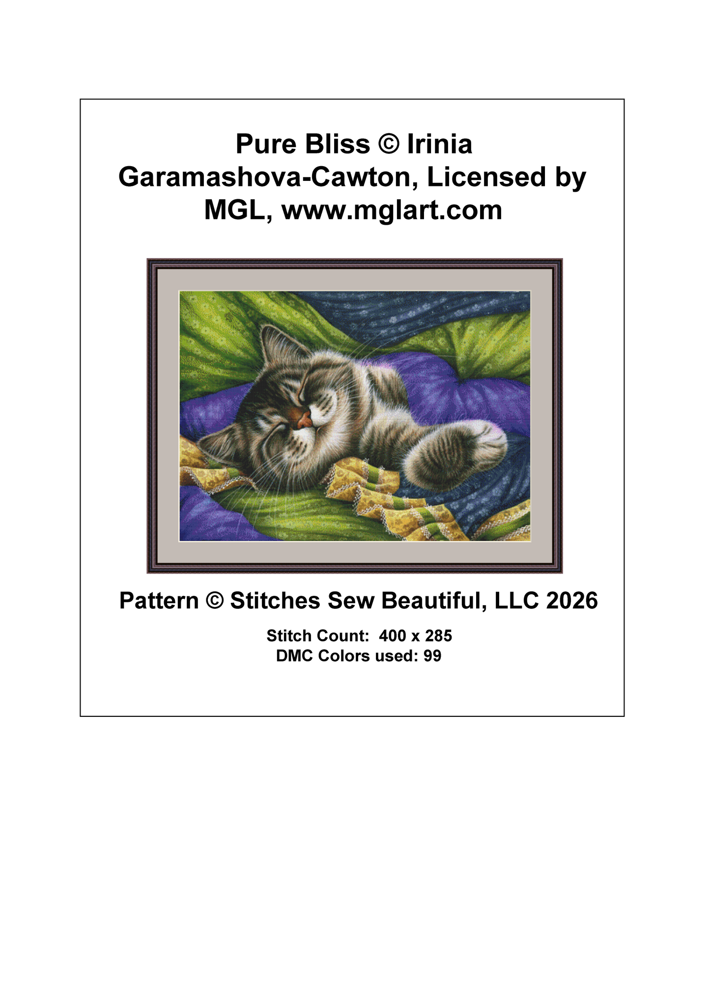"Pure Bliss" cross stitch pattern by Irina Garmashova-Cawton, Licensed by MGL, www.mglart.com
