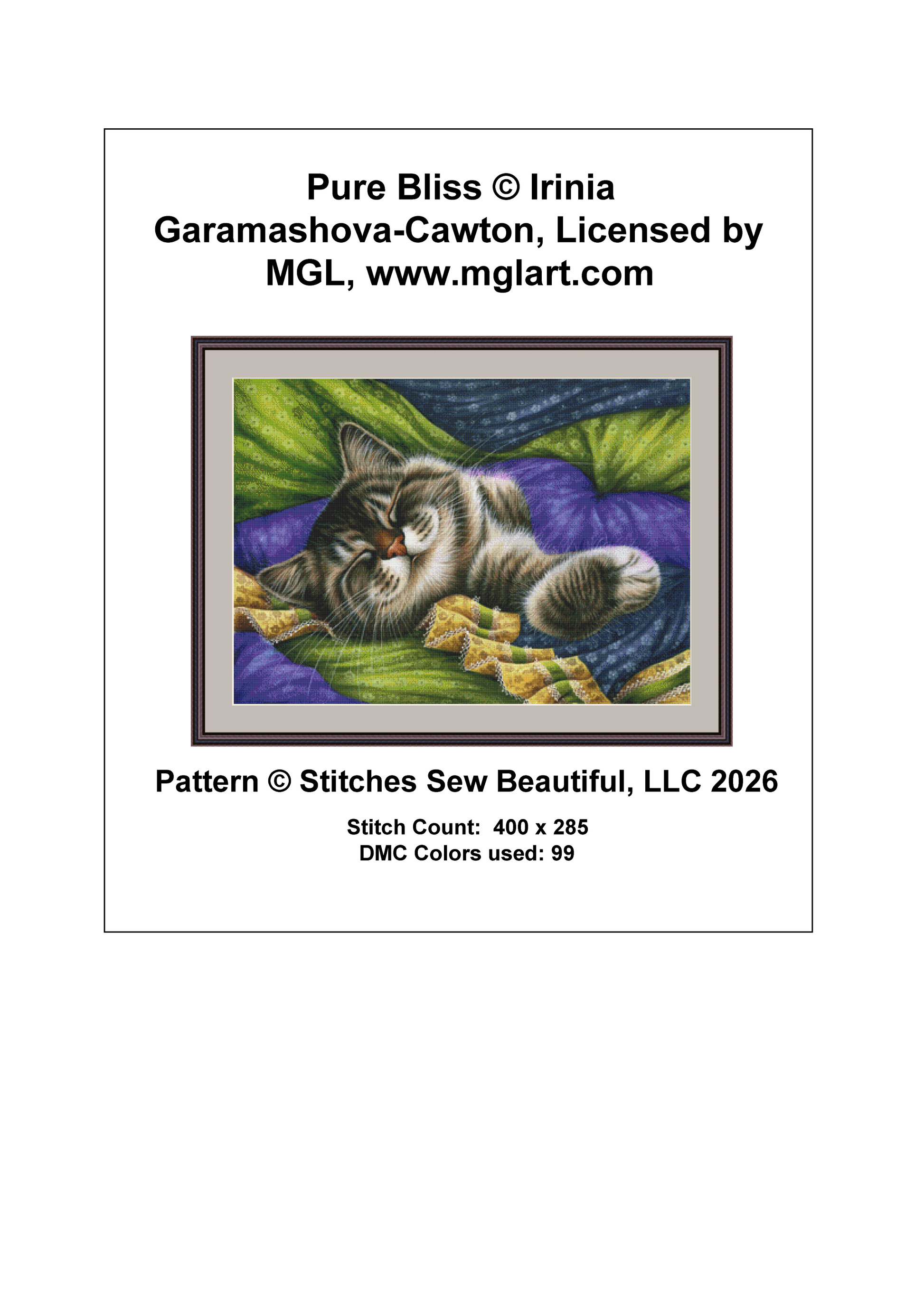 "Pure Bliss" cross stitch pattern by Irina Garmashova-Cawton, Licensed by MGL, www.mglart.com
