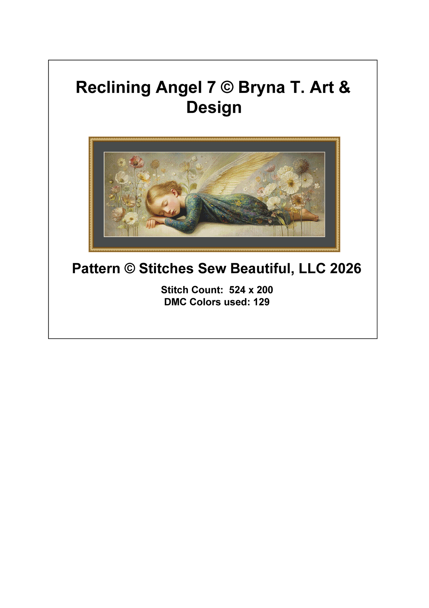 "Reclining Angel 7" cross stitch pattern by Bryna T. Art & Design