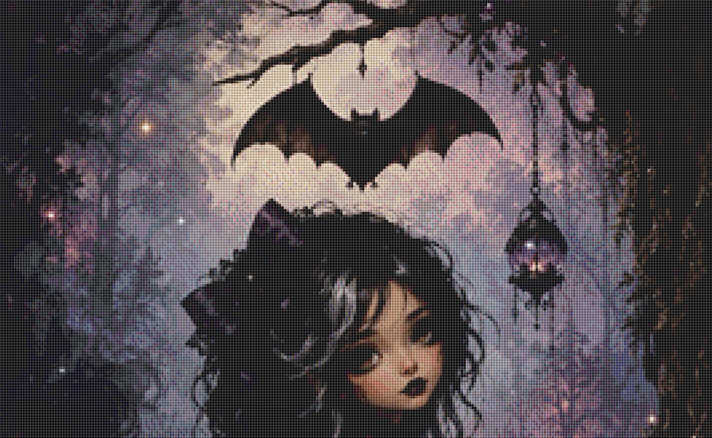 "Resting Beneath Midnight Wings" cross stitch pattern by Queen Bee Designs