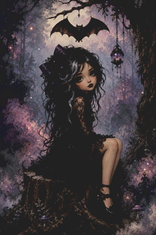 "Resting Beneath Midnight Wings" cross stitch pattern by Queen Bee Designs