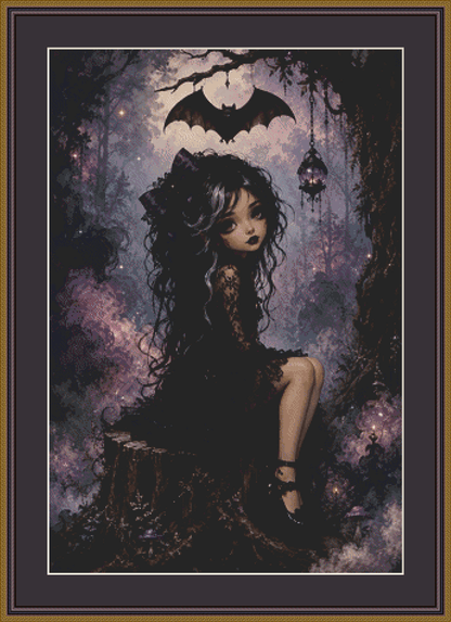"Resting Beneath Midnight Wings" cross stitch pattern by Queen Bee Designs
