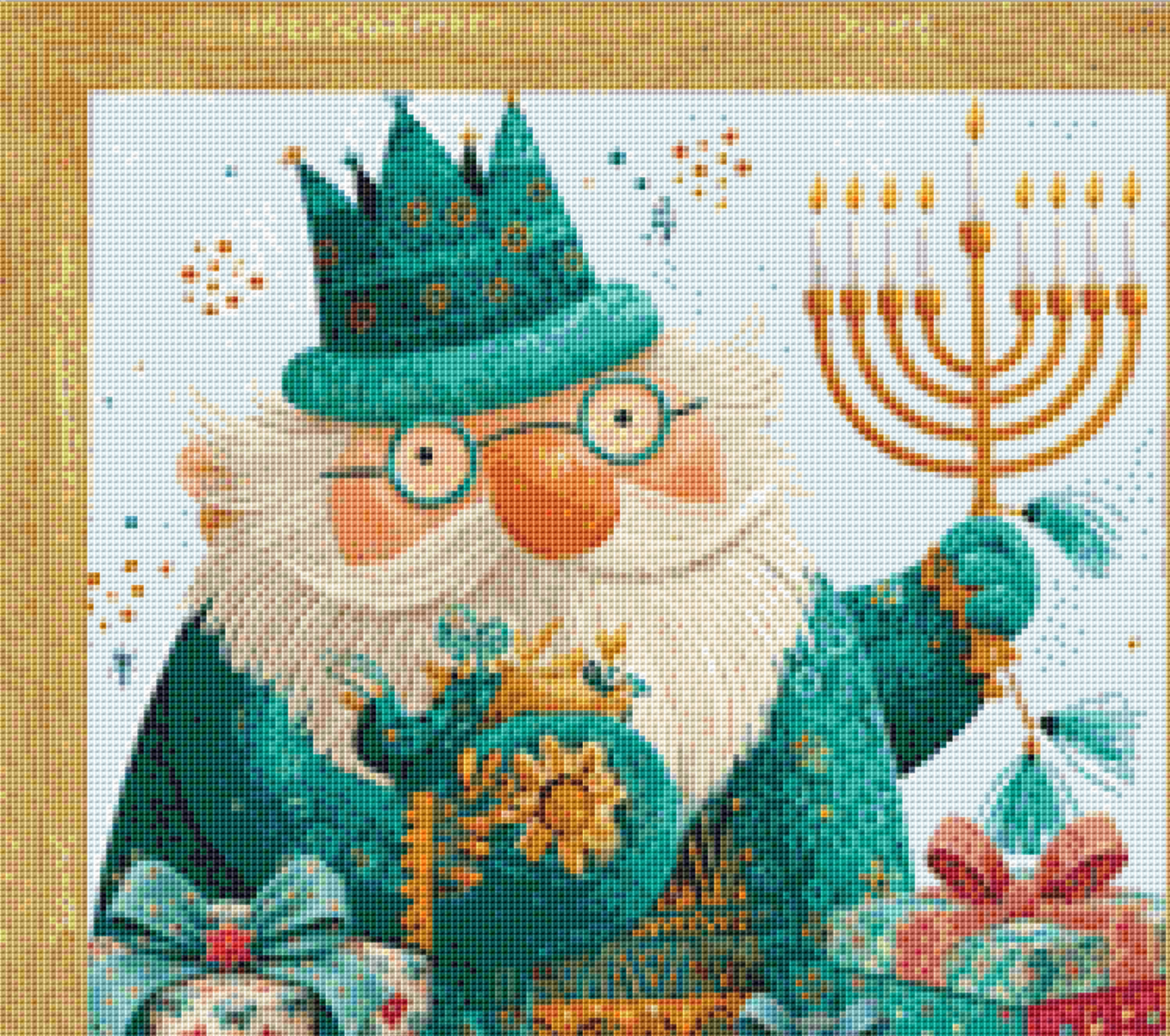 Retro Hanukkah Gnome counted cross stitch pattern by Stitches Sew Beautiful, LLC