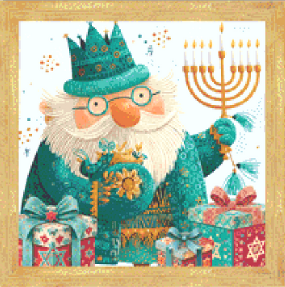 Retro Hanukkah Gnome counted cross stitch pattern by Stitches Sew Beautiful, LLC