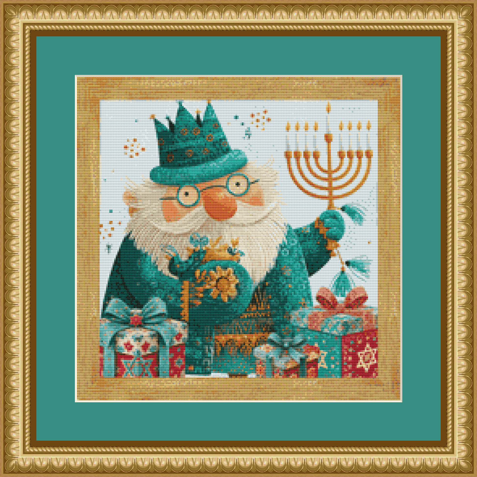 Retro Hanukkah Gnome counted cross stitch pattern by Stitches Sew Beautiful, LLC