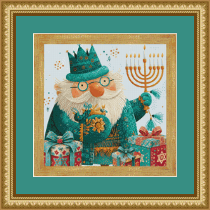 Retro Hanukkah Gnome counted cross stitch pattern by Stitches Sew Beautiful, LLC