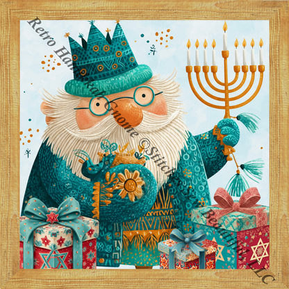 Retro Hanukkah Gnome counted cross stitch pattern by Stitches Sew Beautiful, LLC